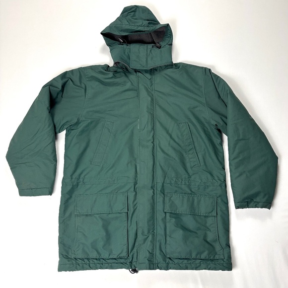 Vintage Lands End Mens Winter Jacket Green Sz L Parka Fleece Lined Aircore 200